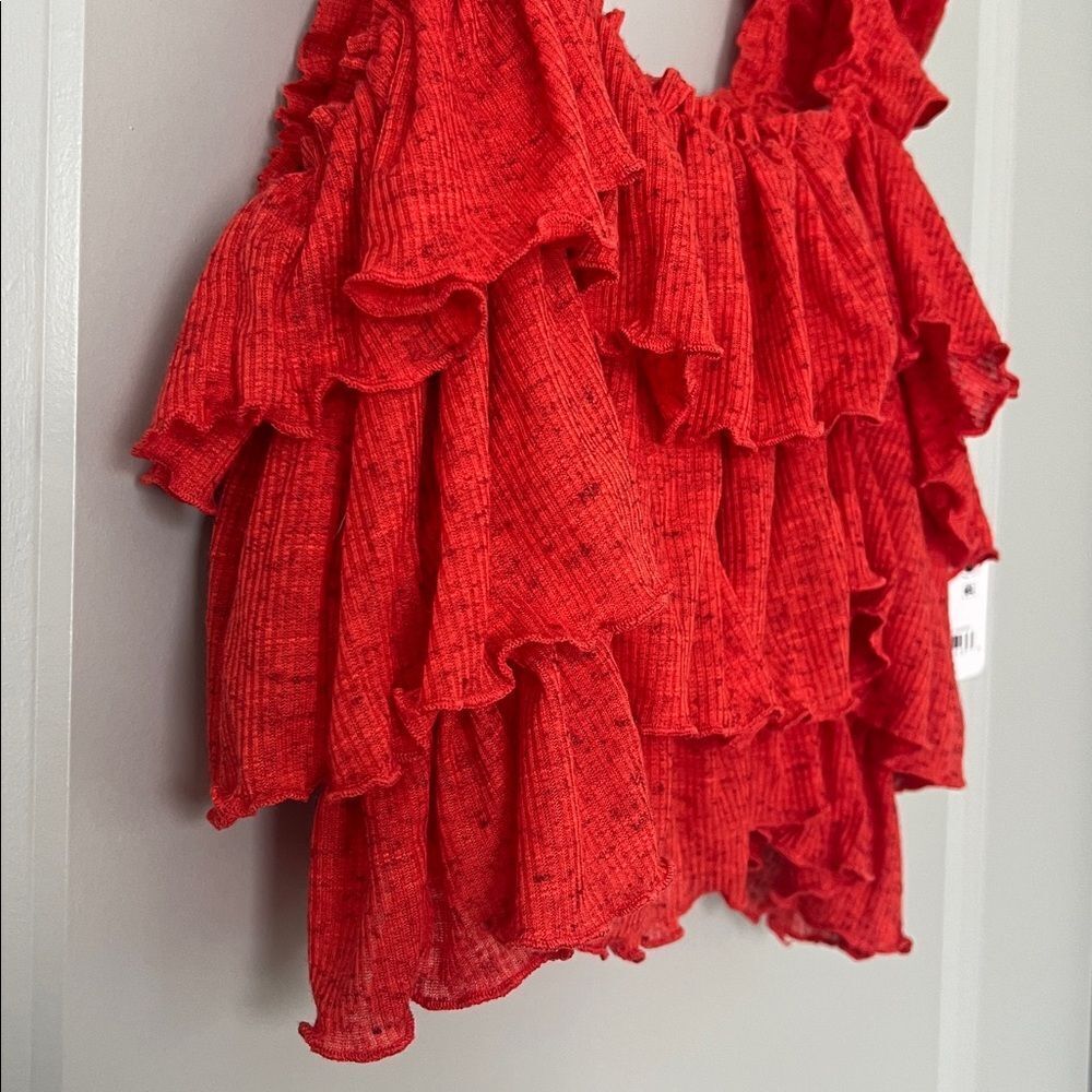Free People Red Ruffle Tank Top - Picture 3 of 5